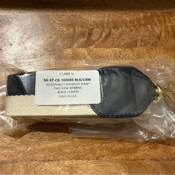 Clare V Adjustable Crossbody Strap Natural Cream Black with Gold Clips - Picture 3 of 3